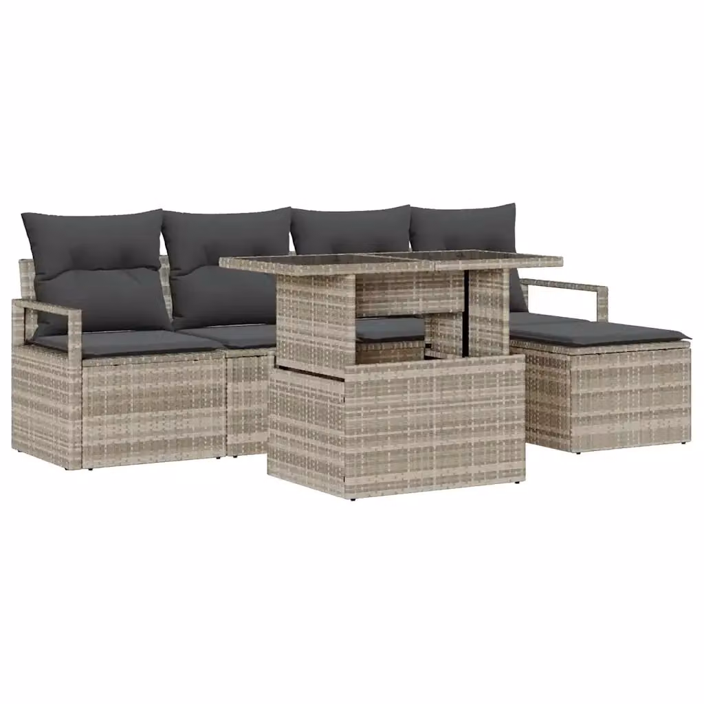 Set Divano da Giardino 6 Pezzi vidaXL Grigio con Tavolino e Pouf in Polyrattan e Acciaio – 2