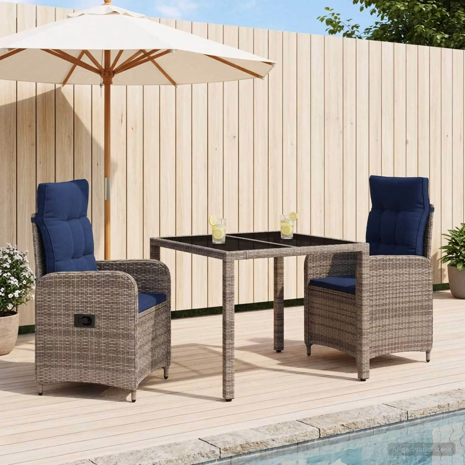 Set da pranzo per esterni vidaXL in polyrattan e vetro grigio, 3 pezzi