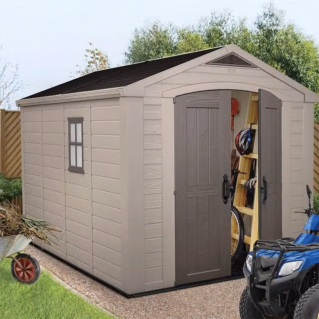 Casetta da giardino Keter Factor 8x11 in resina beige con finestre e doppia porta L/P/H: 257 x 332 x 243 cm