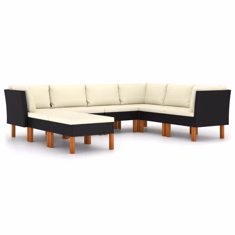 Set Divani da Giardino 8 pz con Cuscini in Polyrattan Nero