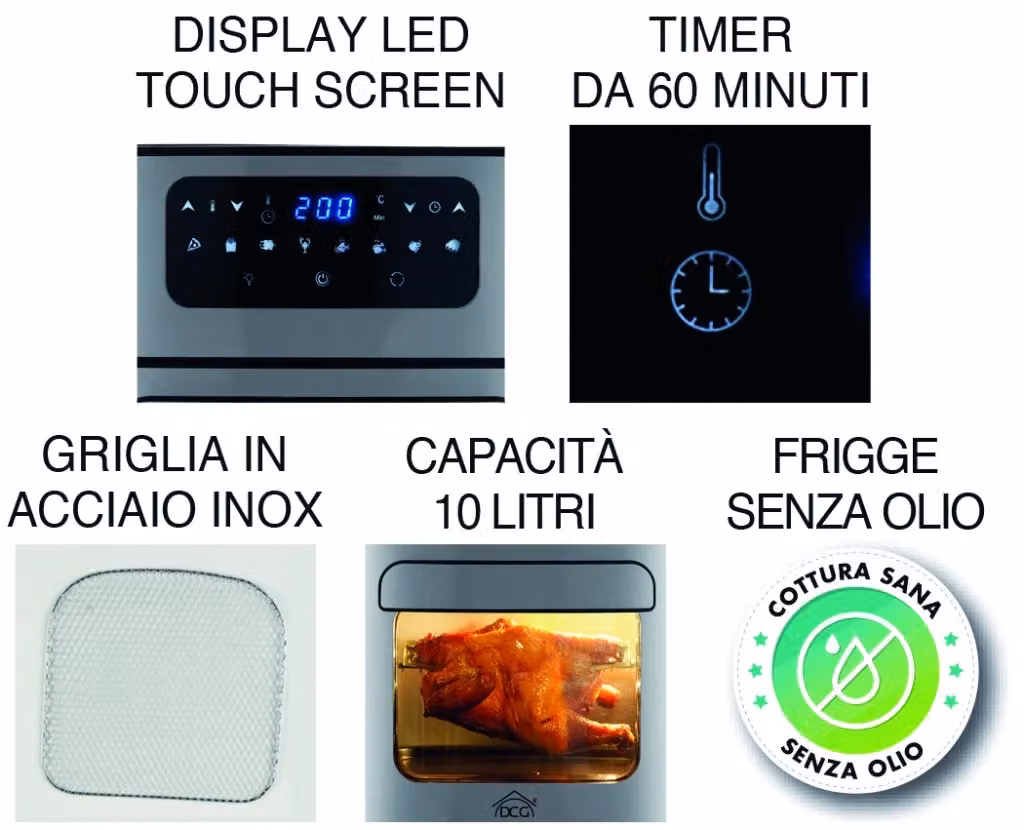 Friggitrice ad Aria DCG con Cesto Rotante da 10 L, 1700 W, Colore Argento in Acciaio Inox – 2