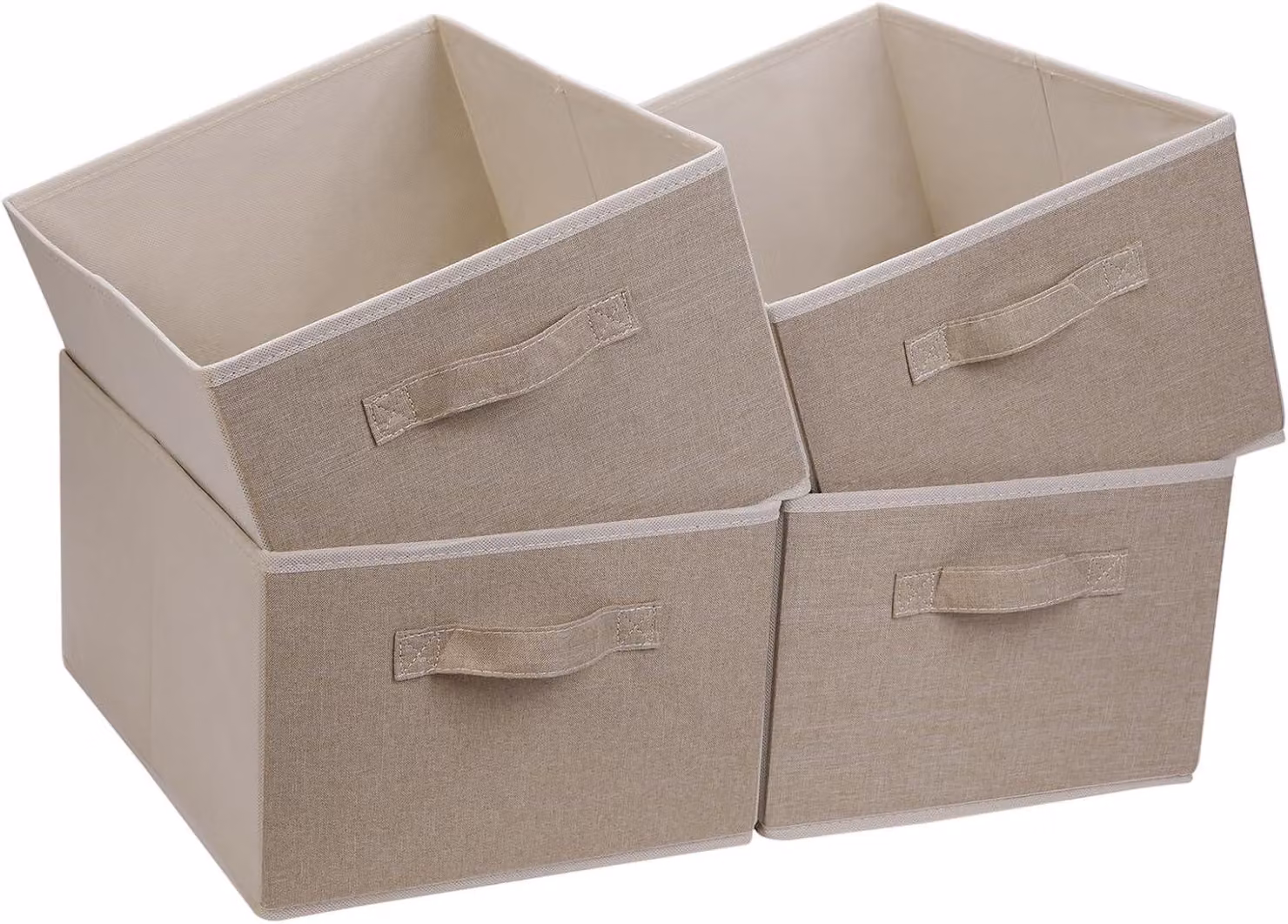 Contenitore portaoggetti 15,4 x 11,4 x 7,91 Inch, confezione da 4, in tessuto, color beige, pieghevole, per l'ufficio