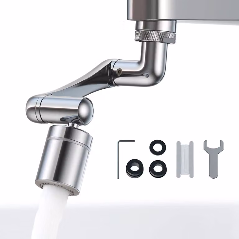 Prolunga per rubinetto, 1440 gradi, per cucina, 2 tipi di getto, filettatura M20, M22, M24, colore argento