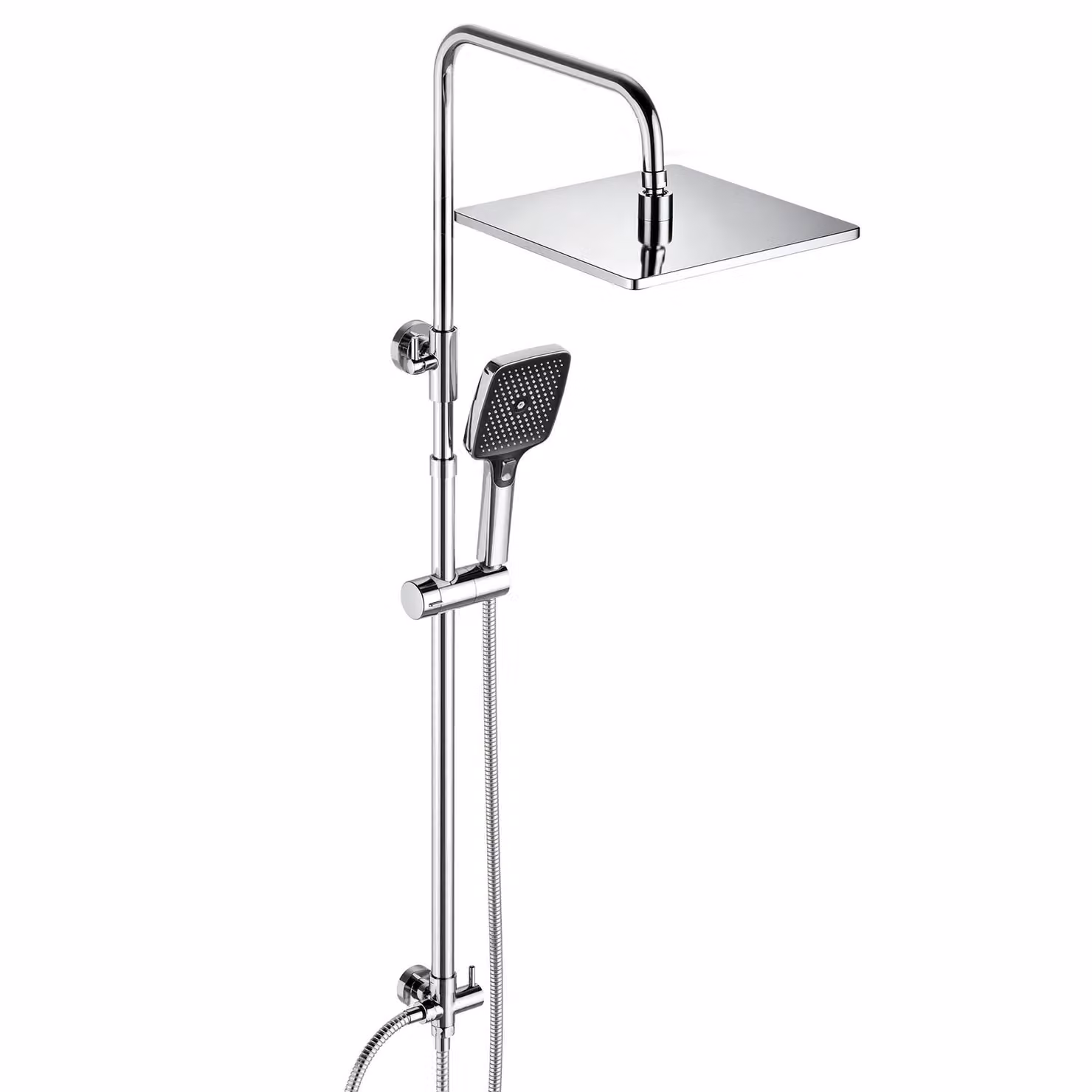 Sistema doccia in acciaio inossidabile JOHO con soffione a pioggia, dimensioni 25x25 cm, finitura cromata, senza miscelatore