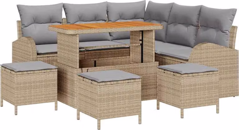 Set Divano da Giardino con cuscino 9 pcs Beige polyrattan