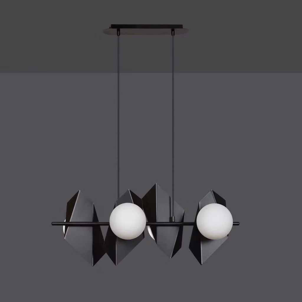 Lampadario a sospensione Emibig Drifton in metallo e vetro nero con 4 lampadine E14, regolabile in altezza e dimmerabile – 2