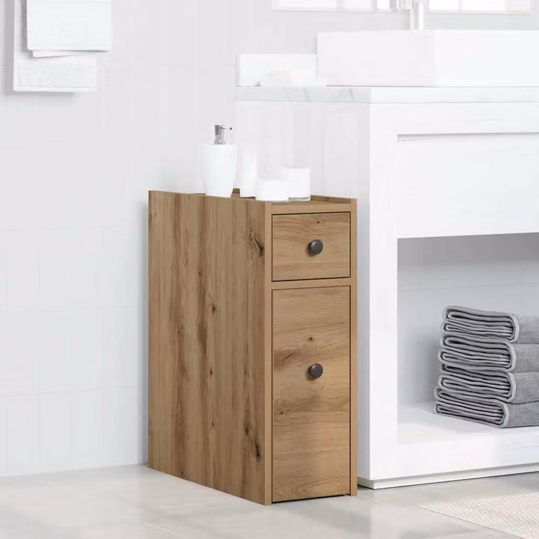 Mobile da bagno vidaXL con ruote in legno rovere e MDF marrone con ante e cassetti L/P/H: 60.0 x 21.5 x 50.0 cm