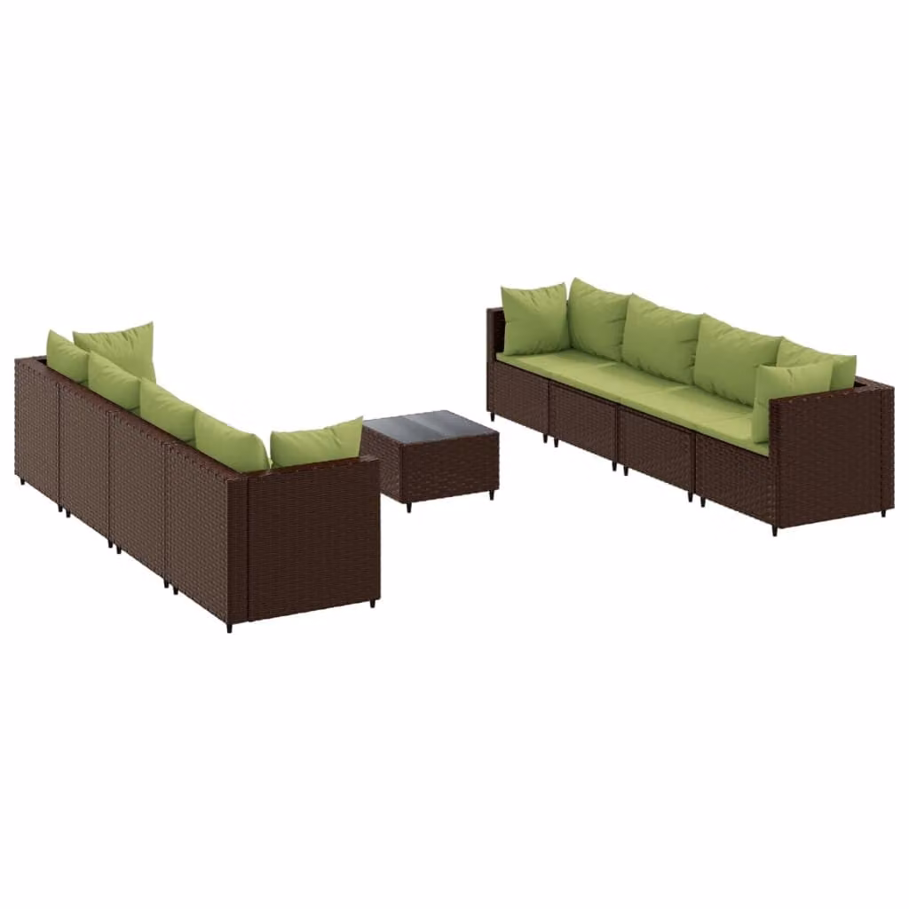 Set Divani da Giardino 9 pz con Cuscini in Polyrattan Marrone