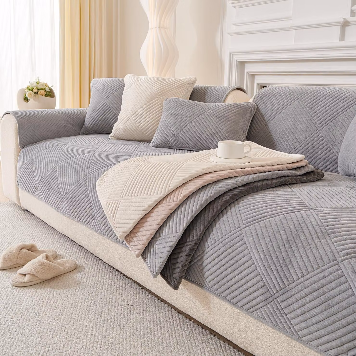 Solidchoice - Copertura completa per divani, adatta a divani a forma di L, in grigio chiaro