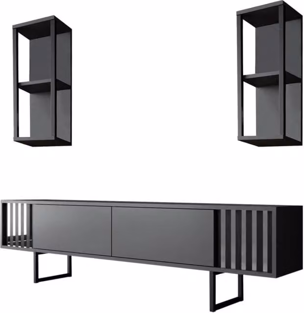 Mobile TV in legno "Chrome Line" - 180 x 30 x 48 cm - Antracite/Nero