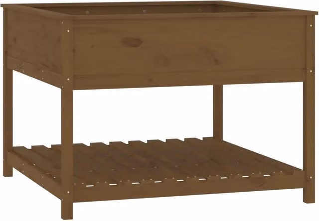 Fioriera a cassetta con mensola DESIGN IN in legno massello di pino, colore ambra, L: 111,5 cm, P: 111,5 cm, H: 81 cm