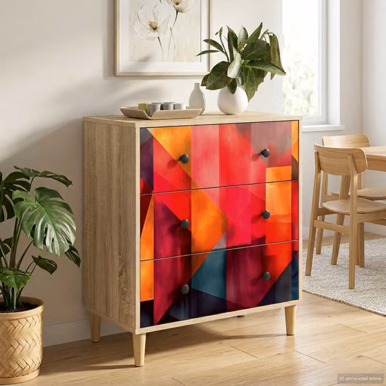 Cassettiera vidaXL HEESCH con stampa abstract multicolore, L: 66 cm, P: 36,5 cm, H: 75 cm