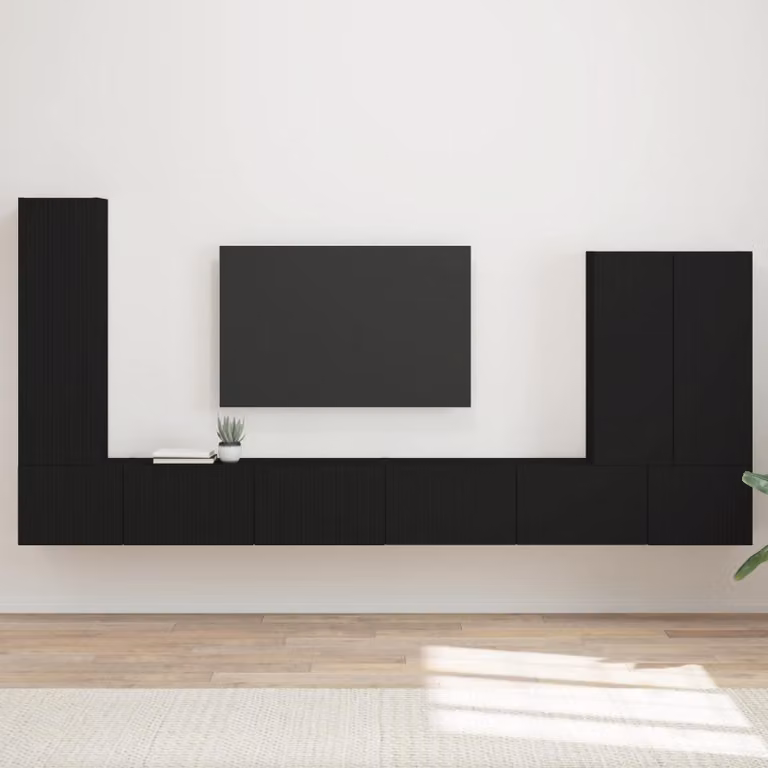 Set di 6 mobiletti da TV moderni da parete vidaXL in MDF nero opaco