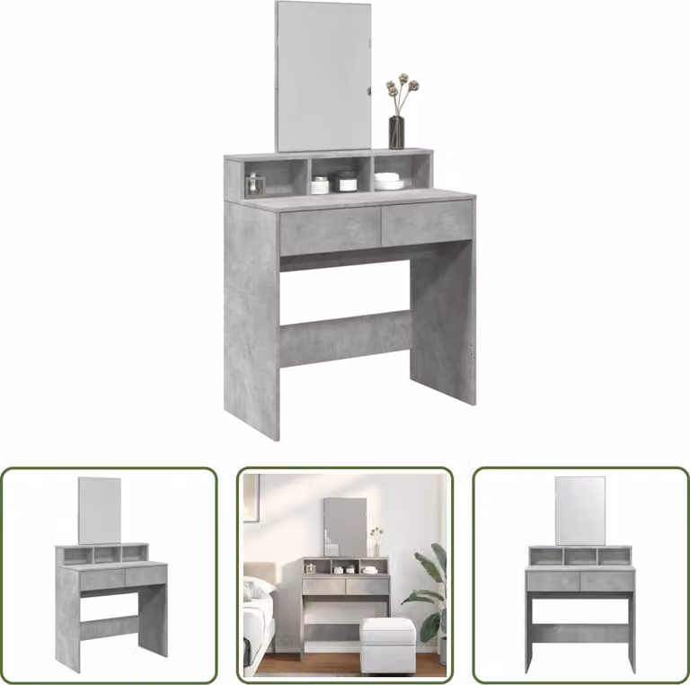 The Living Store Comodino con specchio grigio cemento 80x41x144,5 cm