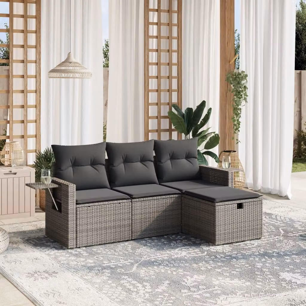 Maison Exclusive - Set da giardino 4 pezzi con cuscini Grigio Poly Rattan
