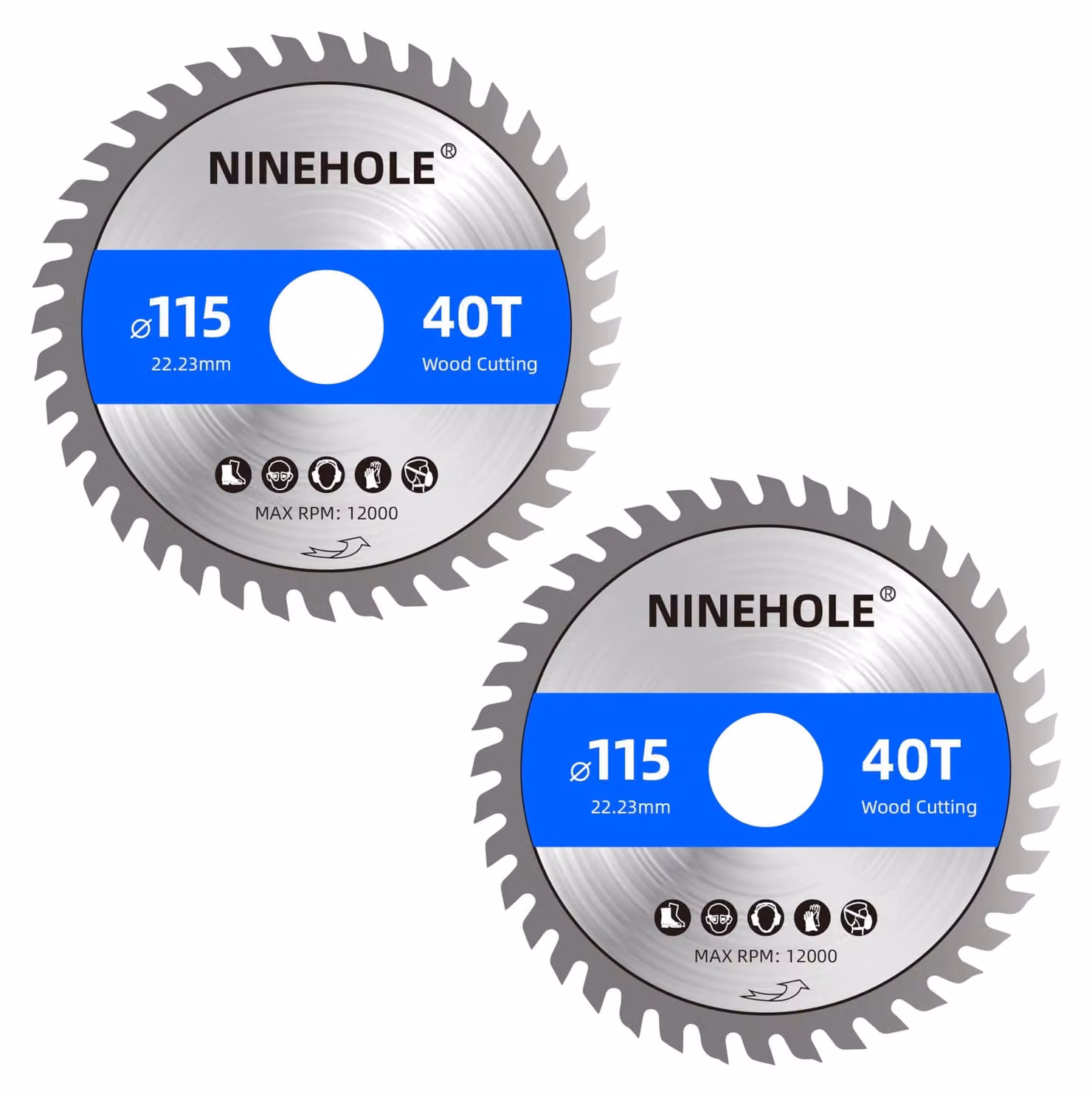 2 lame per sega circolare, dimensioni 115 x 22,23 mm, 40 denti, adatte per legno, multistrato e plastica