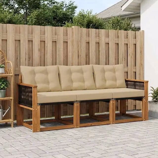 Set di divani da esterno 3 pezzi vidaXL in legno di acacia e textilene, colore beige