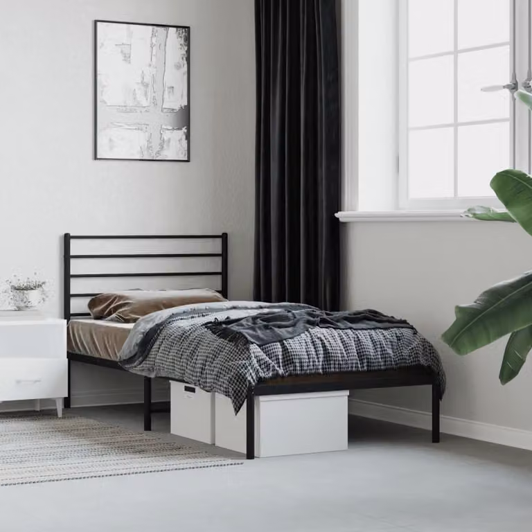 The Living Store Struttura letto con testiera in metallo nero 100x190 cm