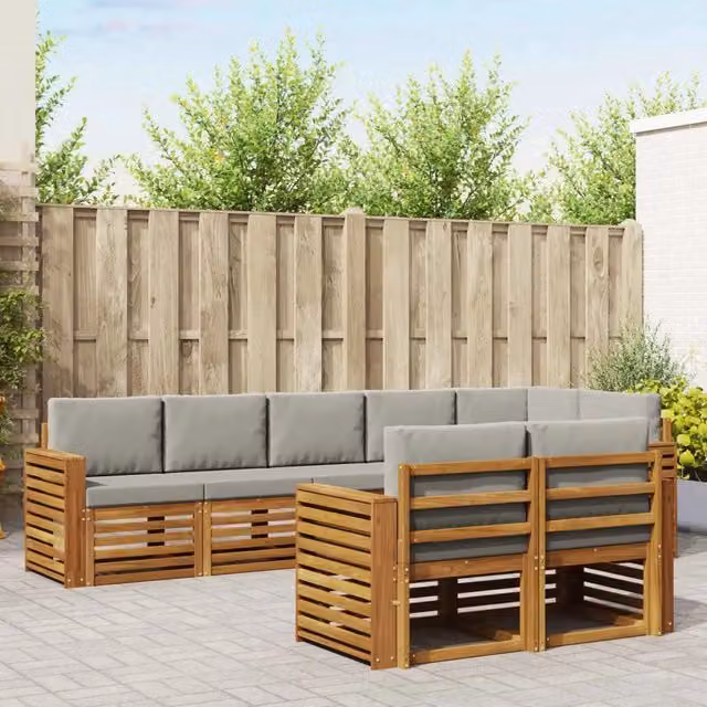 Set di divani da esterno vidaXL a forma di L composto da 8 pezzi in legno di acacia con cuscini grigi – 1