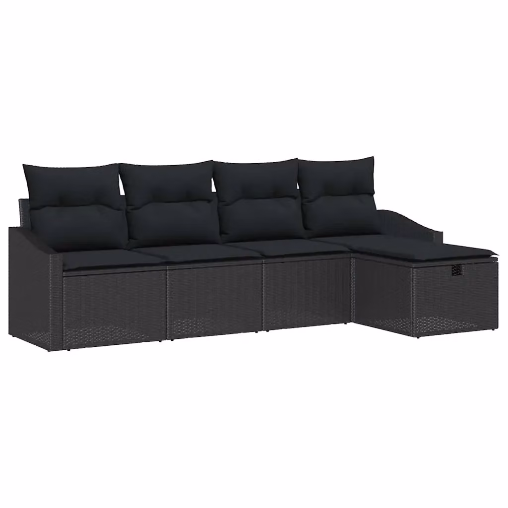 Set di divani da giardino a forma di L vidaXL in rattan nero con cuscini inclusi e struttura in metallo – 2