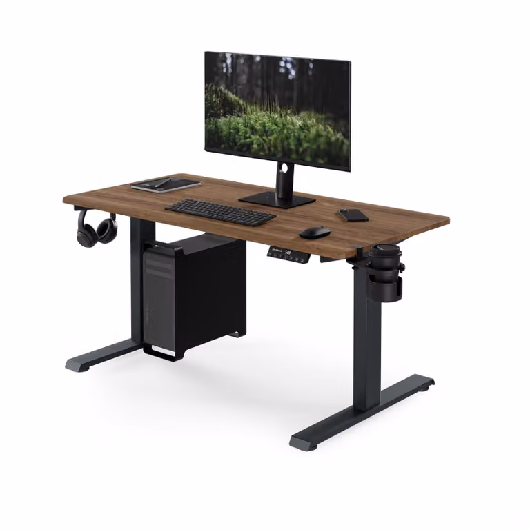 Scrivania elettrica regolabile in altezza, dal design ergonomico, colore antracite/noce: 120 x 60 cm: ARIA
