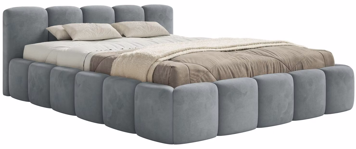 Selsey Cloudy Low - Letto imbottito 200x200 cm, con contenitore, velluto idrorepellente, grigio