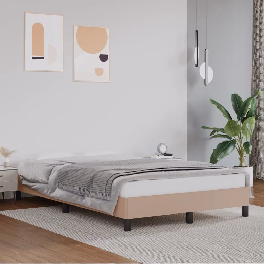 vidaXL Giroletto senza Materasso in Similpelle Beige e Marrone con Listelli in Legno L: 120 cm, P: 190 cm