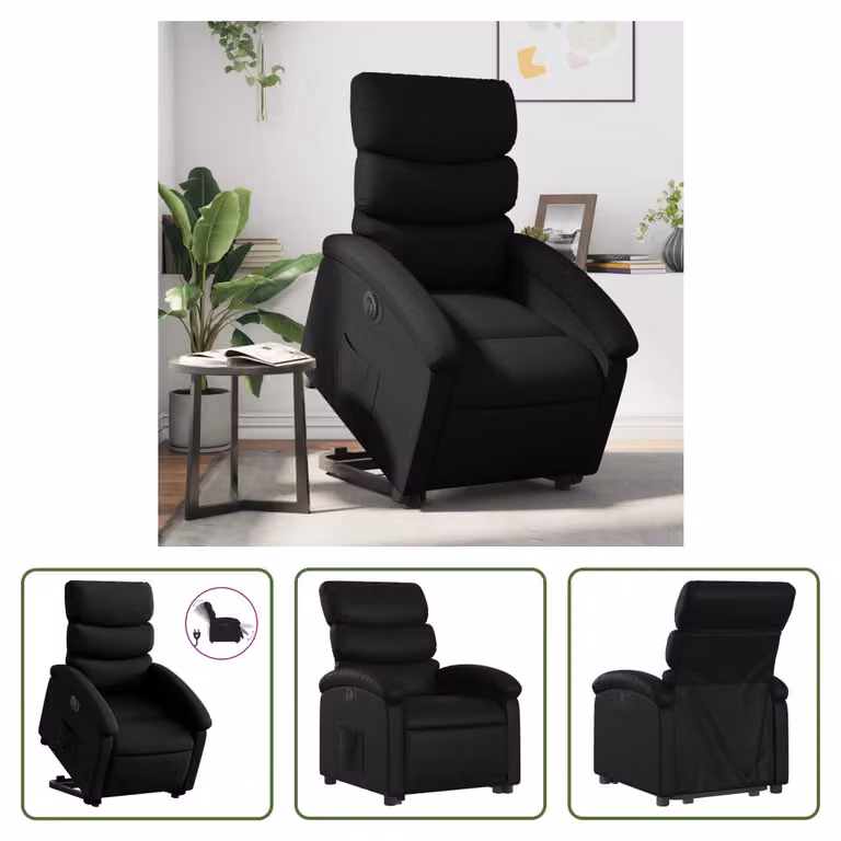 The Living Store Poltrona relax con supporto elettrico in Pelle finta nera