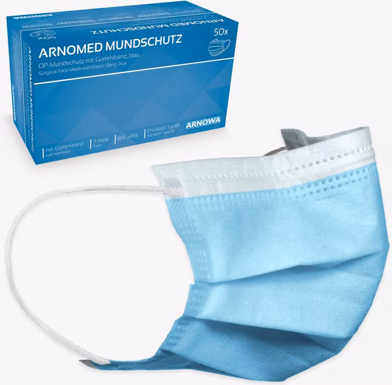 Maschera chirurgica ARNOMED tipo IIR, blu, con elastici | confezione (50 pezzi)