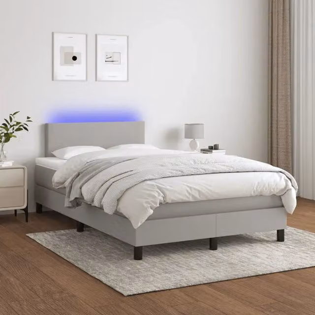 Letto con Materasso a Molle e Illuminazione LED vidaXL, Grigio Chiaro e Bianco, L/P: 120 x 200 cm – 1