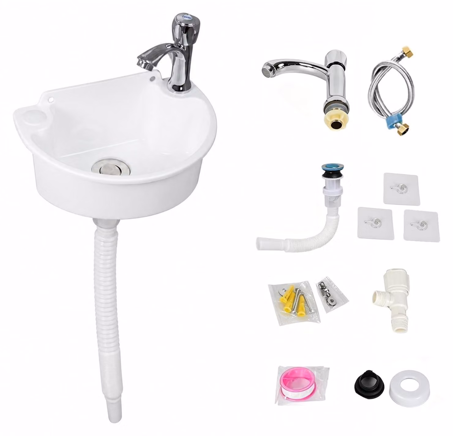 Solidchoice - Lavabo da parete compatto con rubinetto, per installazione ad angolo