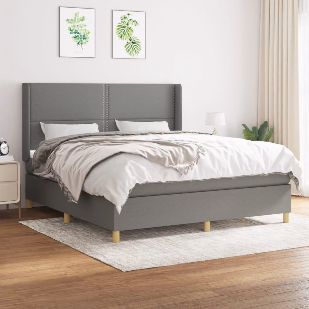 The Living Store Letto a molle con materasso grigio scuro 180x200 cm in tessuto