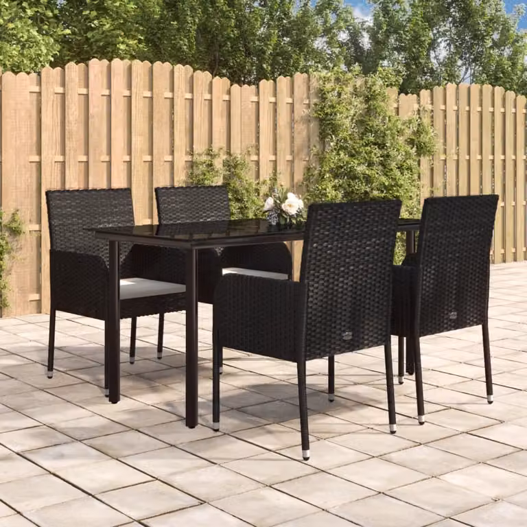Maison Exclusive - Set da pranzo da giardino 5 pezzi con cuscini in polyrattan nero
