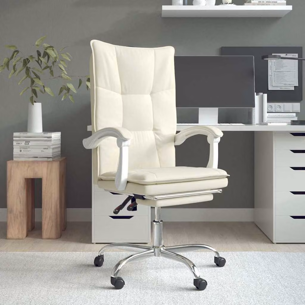 Poltrona da ufficio executive vidaXL reclinabile in similpelle beige con braccioli e ruote L: 63,0 cm, P: 56,0 cm, H: 122,0 cm