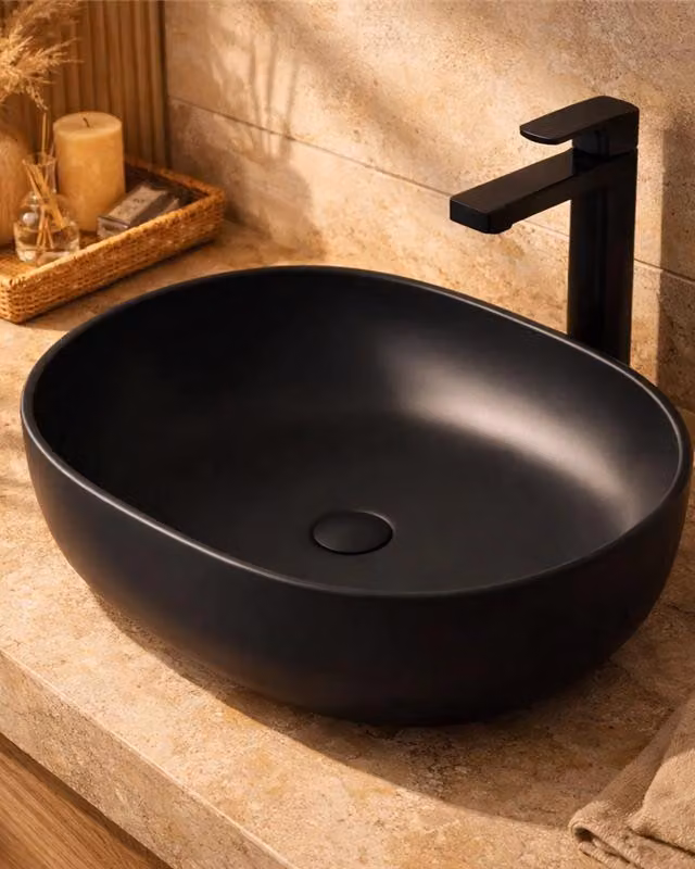Lavabo a ciotola 60x41 Round nero opaco in Vetroceramica