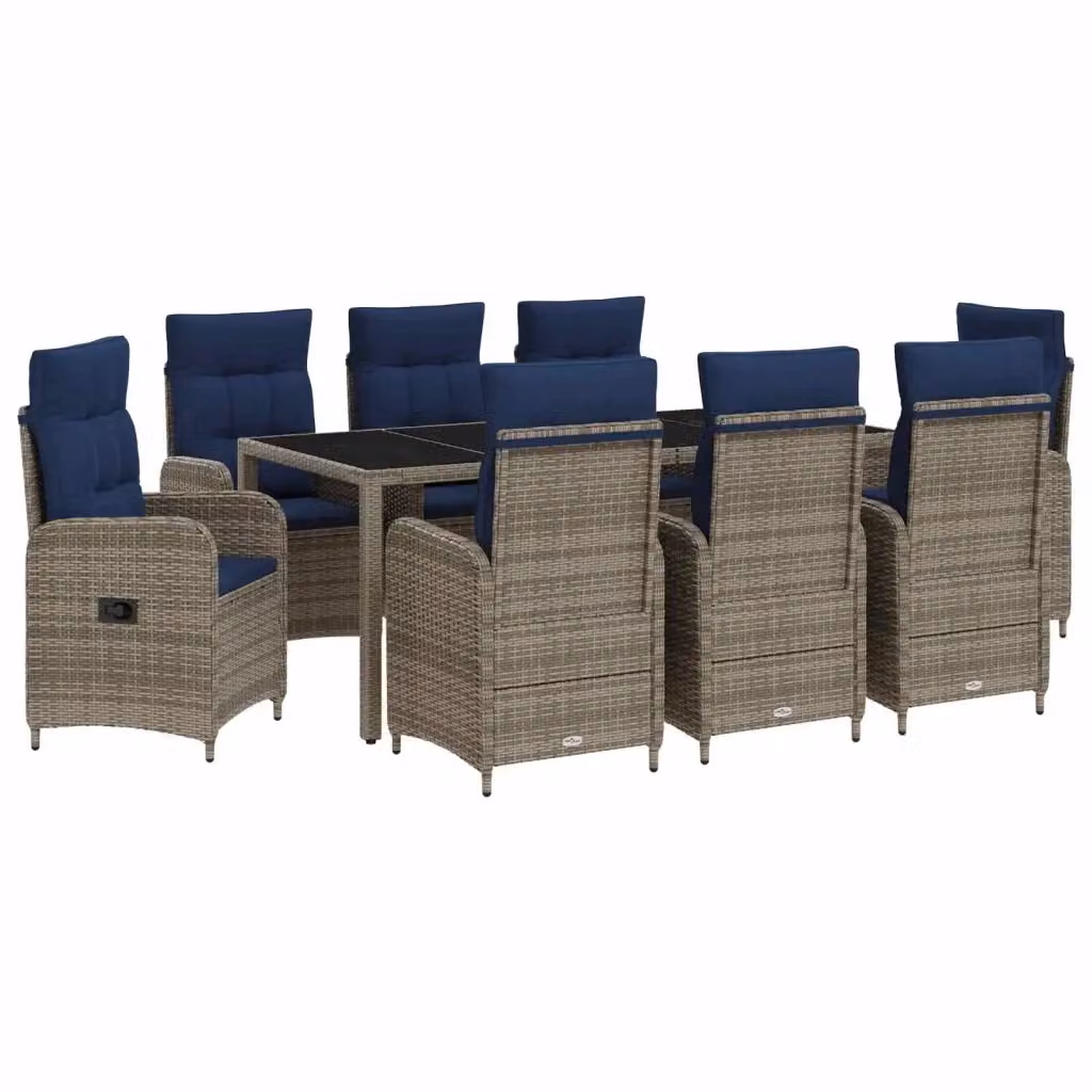 Set da pranzo per esterni moderno vidaXL in polyrattan blu con tavolo in vetro e 9 pezzi – 2