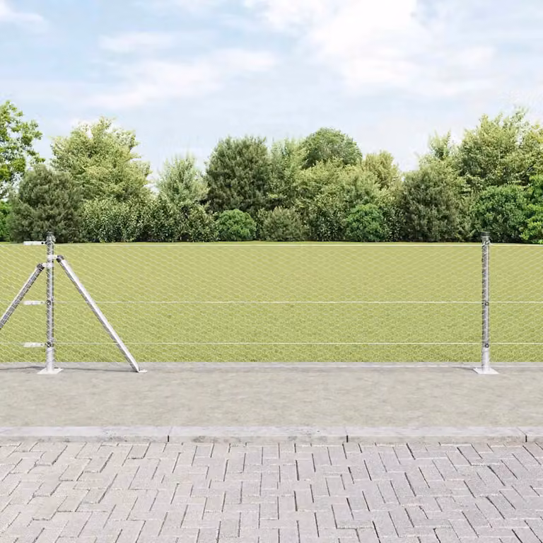 Recinzione esagonale vidaXL in acciaio zincato con base in cemento, Argento, L: 25 m, H: 0,6 m