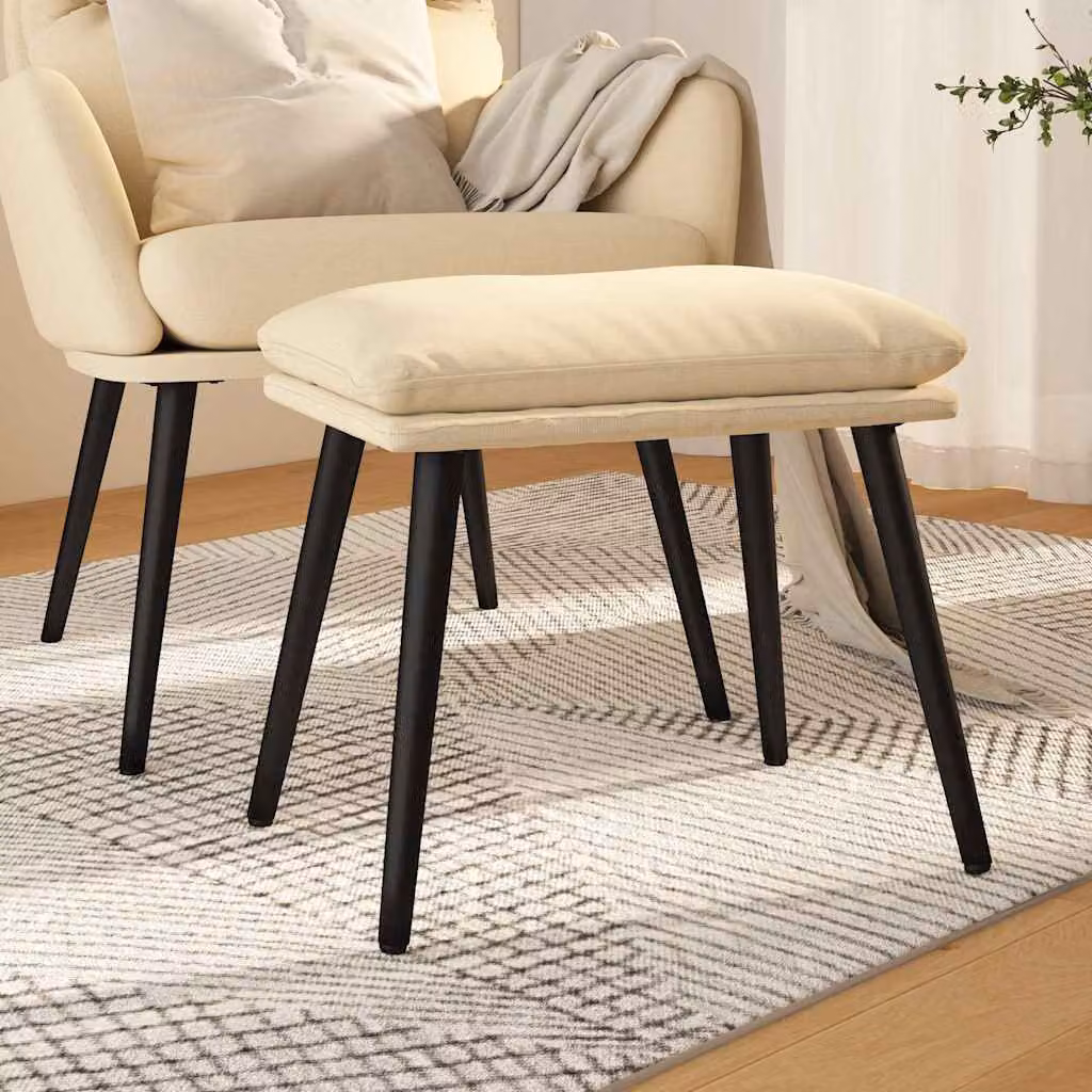 Poggiapiedi vidaXL in tessuto beige con struttura in metallo L: 45 cm, P: 29,5 cm, H: 35 cm