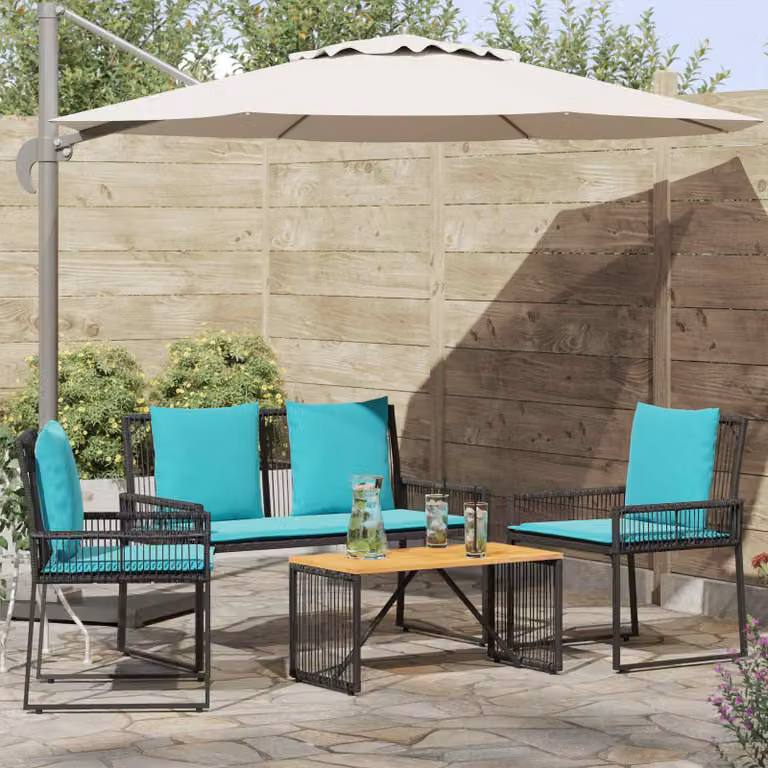 Set di mobili da esterno vidaXL in rattan 9 pezzi nero e turchese