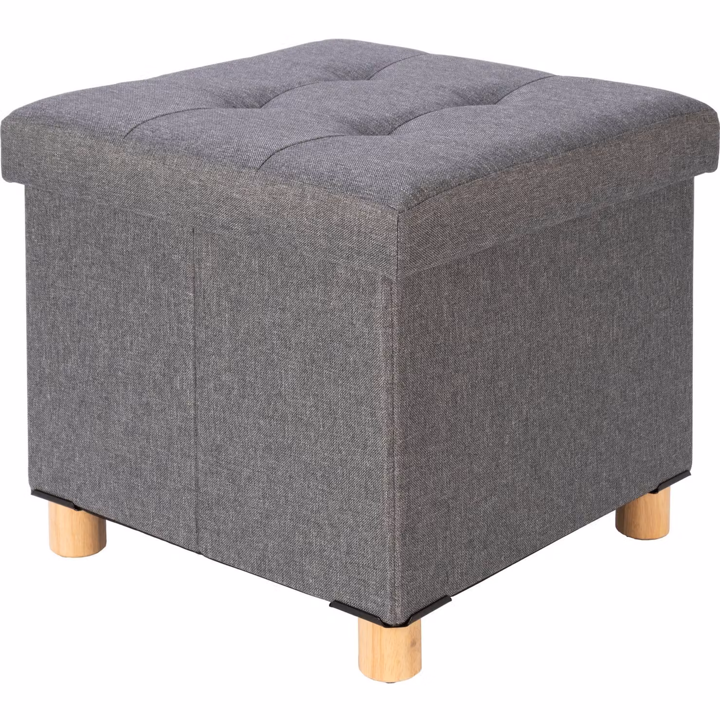 VESTIAMO CASA Pouf Contenitore Richiudibile Grigio con Piedi in Legno H 34 x L 38 x P 38 cm