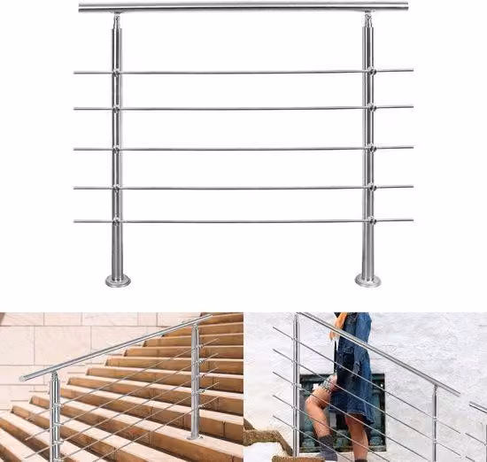 Scala in acciaio robusta - 160 cm - 5 pioli - per interni ed esterni - angolazione regolabile - con anello sferico e 2 montanti - Ø 42 mm