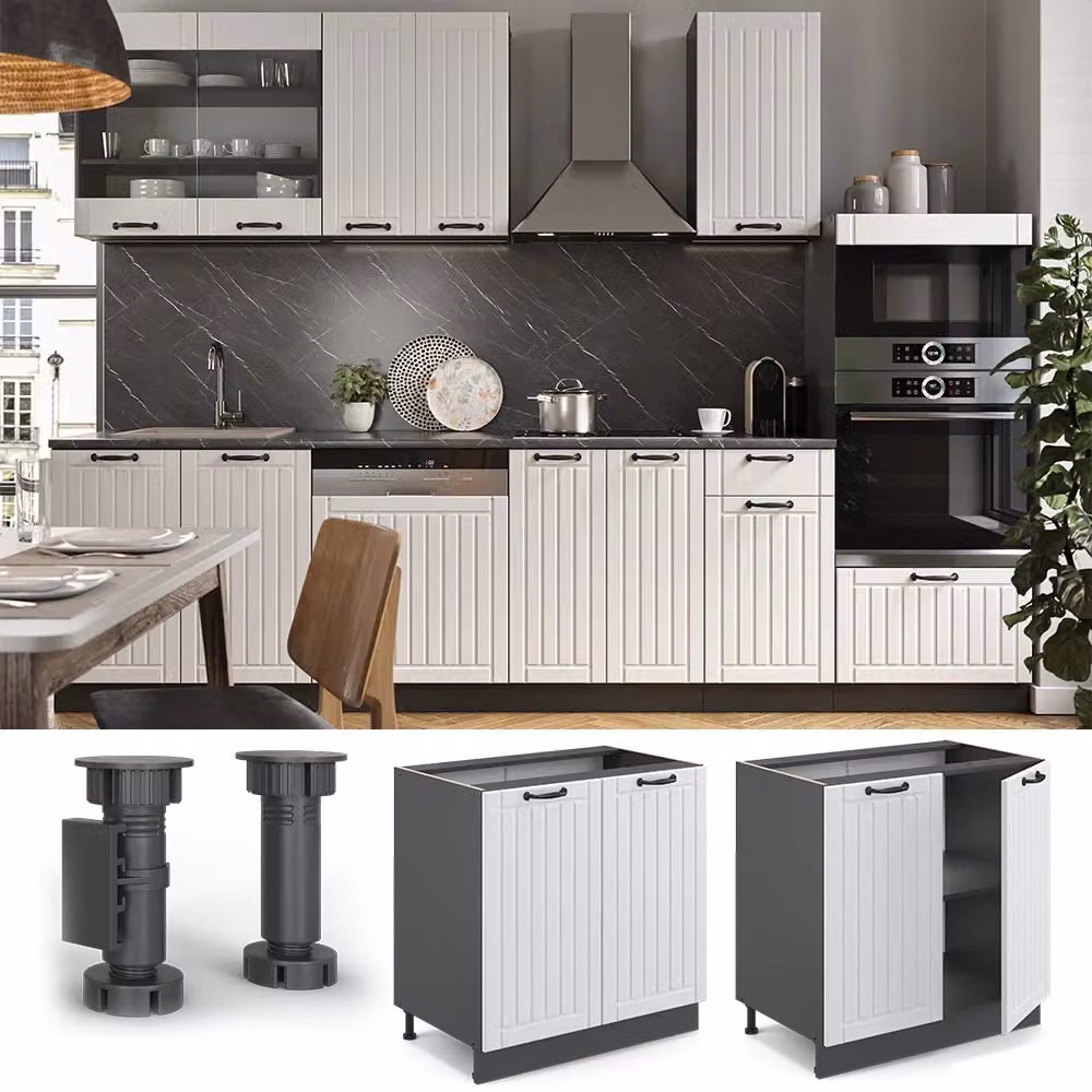 Mobiletto base cucina Vicco Fame-Line in stile country, Bianco e Antracite, con ante e cassetti, L: 80 cm – 2