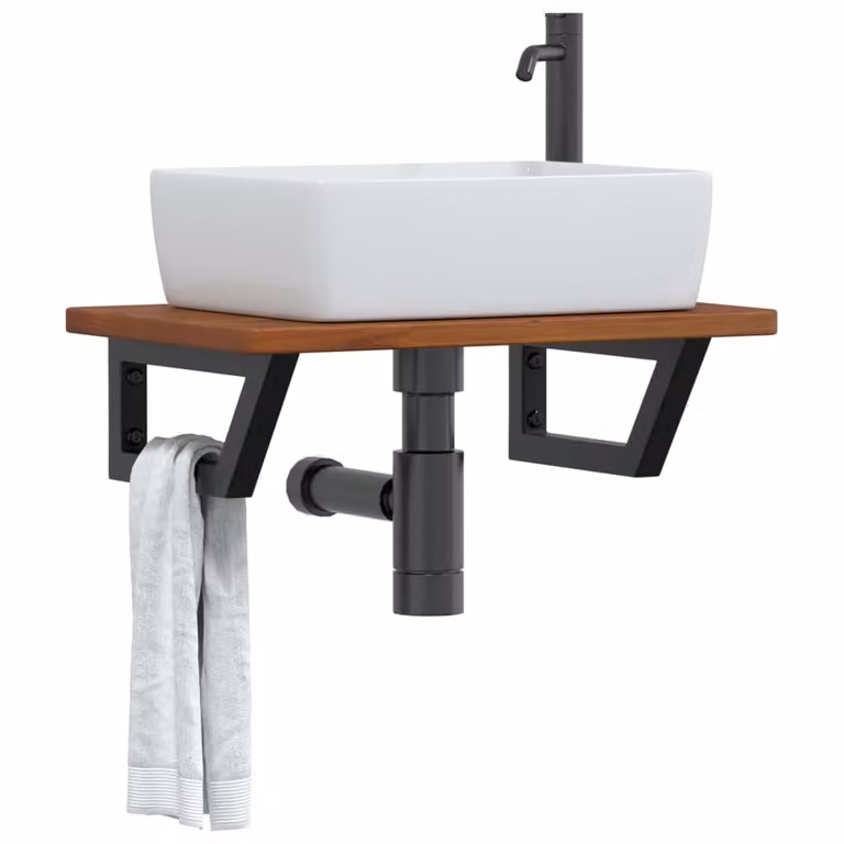 vidaXL Ripiano a Parete per Lavabo Moderno in Rovere e Metallo Nero
