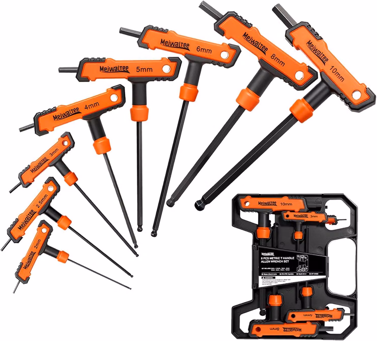 Set di chiavi a Esagono con manico a T, 8 pezzi, da 2 a 10 mm, con supporto per la conservazione, ideale per il fai-da-te