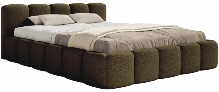 Selsey Cloudy Low – Letto imbottito 120x200 cm, contenitore e rete a doghe, bouclé verde oliva