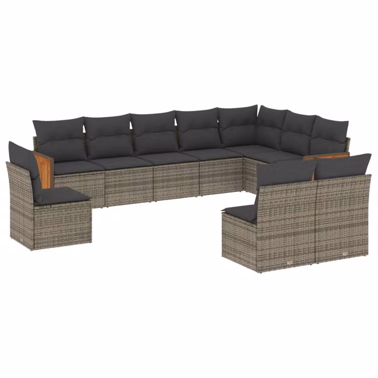 Set Divano da Giardino 10 pz con Cuscini Grigio in Polyrattan
