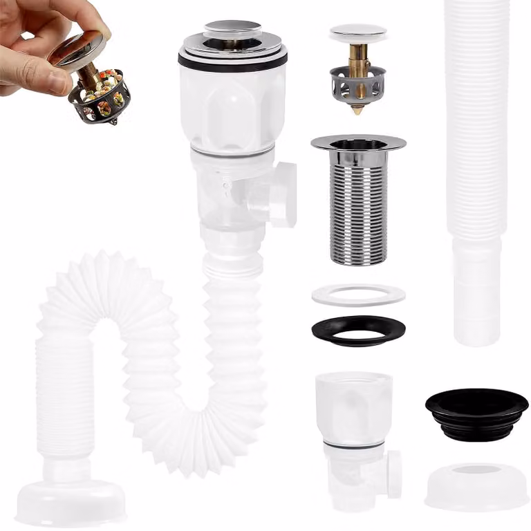 Kit sifone con tappo a scomparsa per lavabo