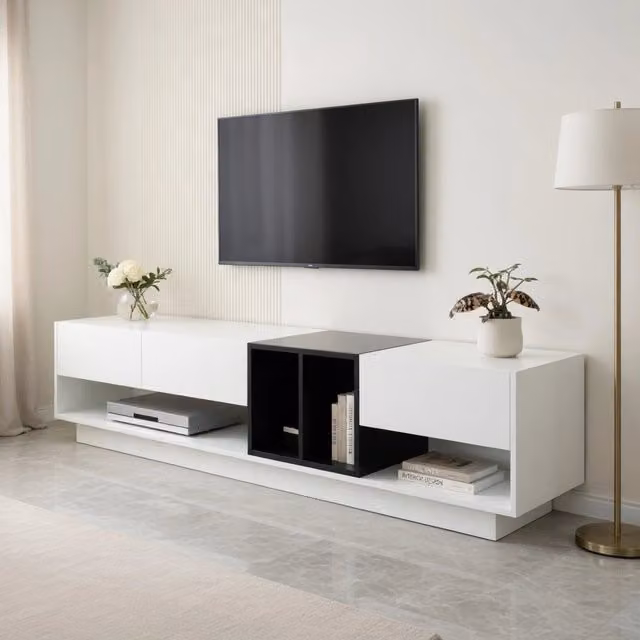 TV-Schrank bianco lucido e nero; truciolato; lunghezza 190 cm