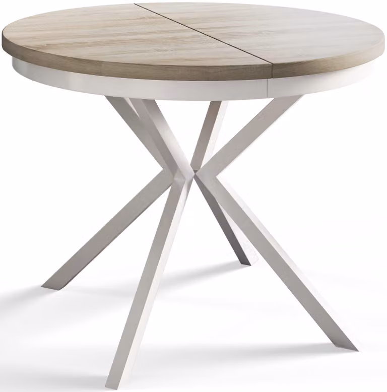 Alpi Moebel, Tavolo da Pranzo Rotondo, Tavolo da Cucina Allungabile, Diamentro: 90-170 cm, Gambe in metallo Bianche, Sonoma, Collezione Bergo