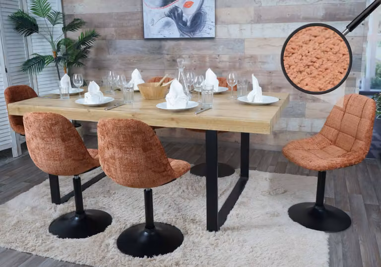 set di 6 sedie da pranzo HWC-A60, sedia da cucina girevole, acciaio Tessuto  / ciniglia tessile (465g/m²) ~ terracotta